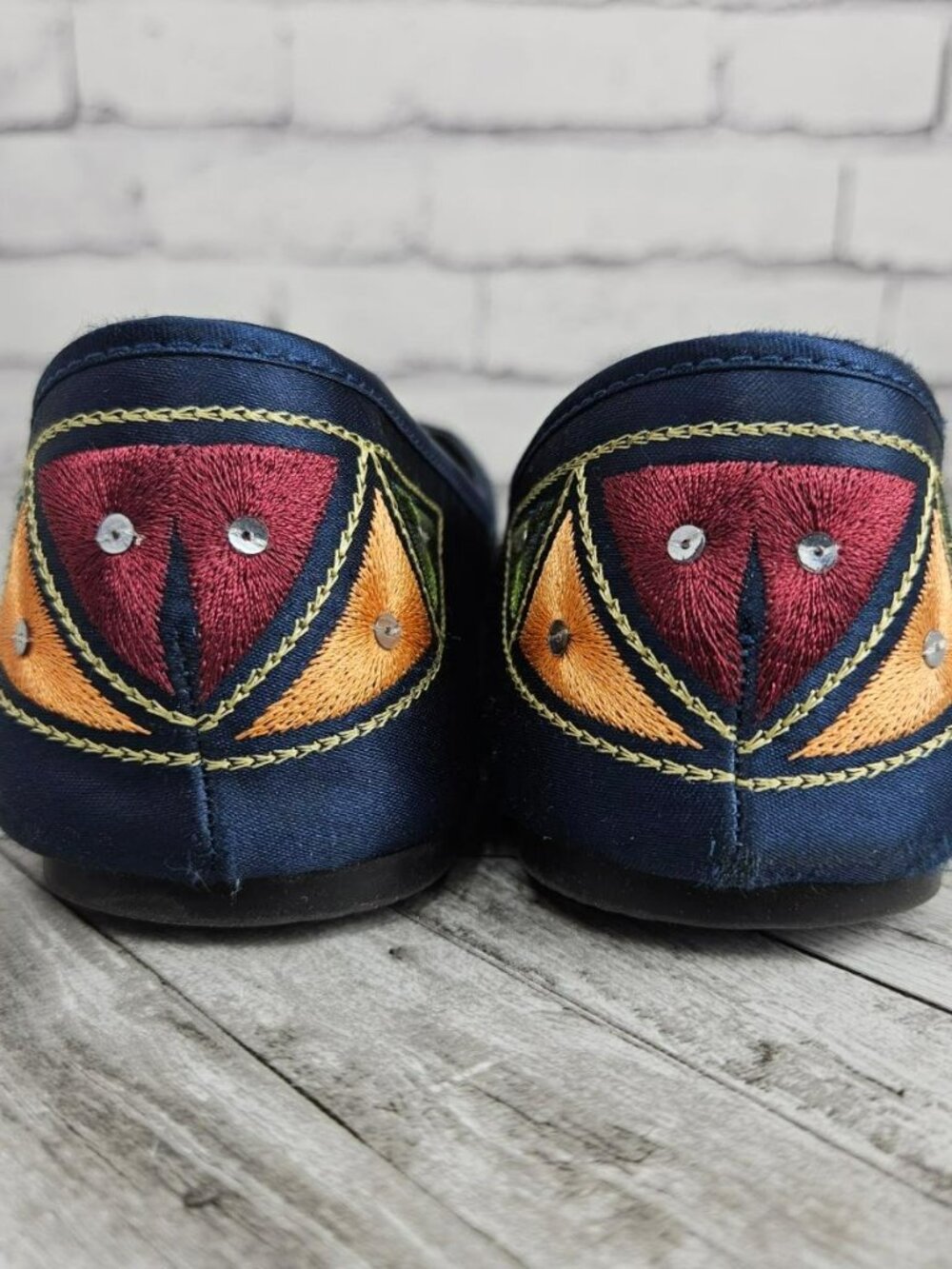 Predictions Womens Embroidered Navy Blue Fabric Flats 8 Slip On Ballet Shoes - Picture 6 of 11